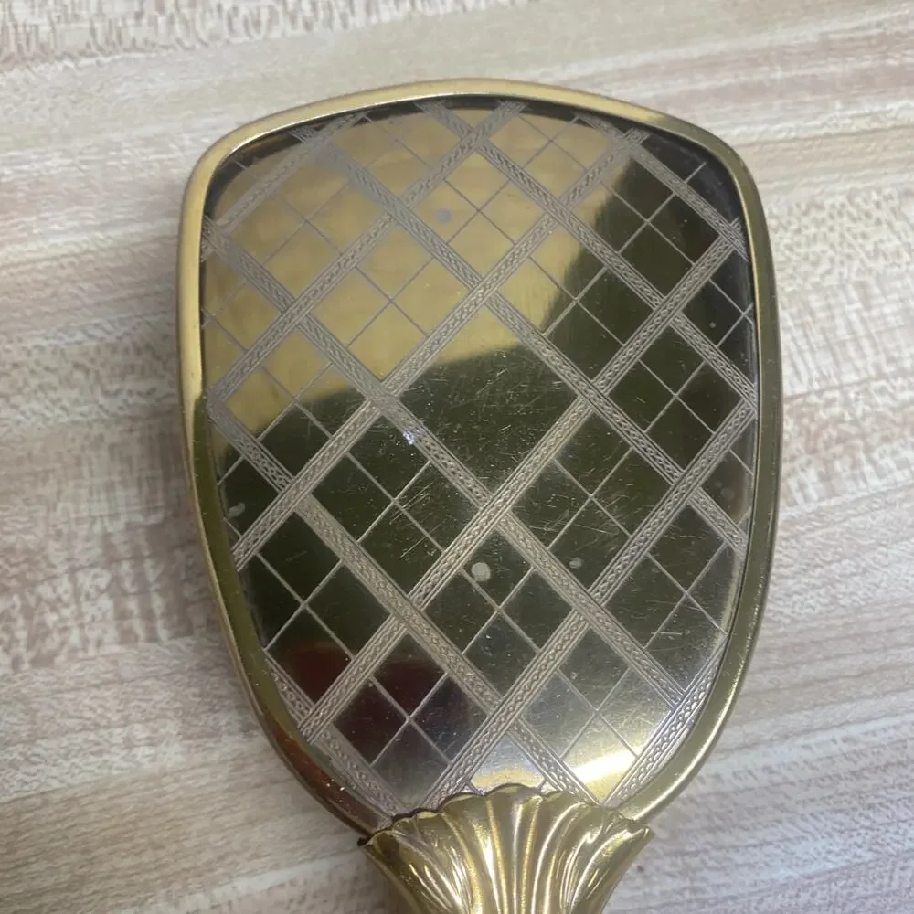 Gold-Tone Hair Brush Ornate Engraved Mid-Century Vanity Dressing Table 10”